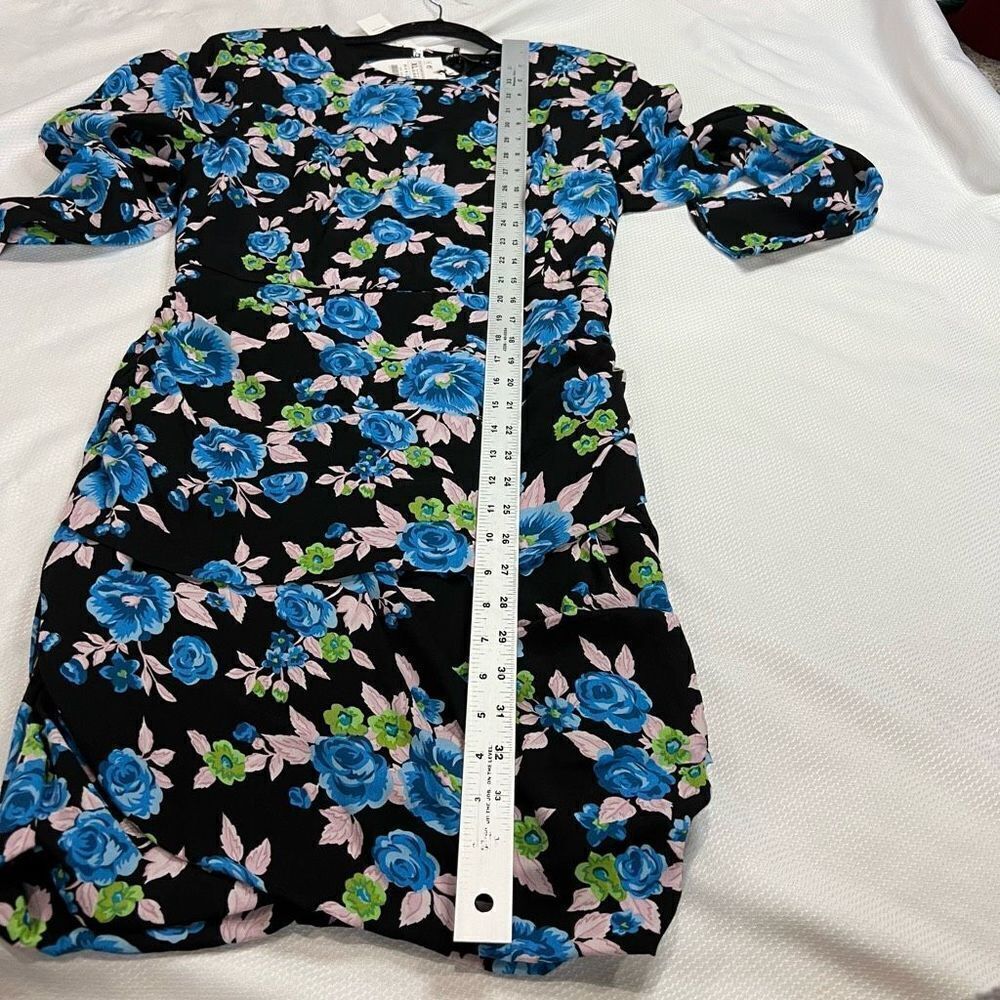 Zara Black Blue Floral Open Back Long Sleeve Dress Womens XL NWT - Picture 4 of 13